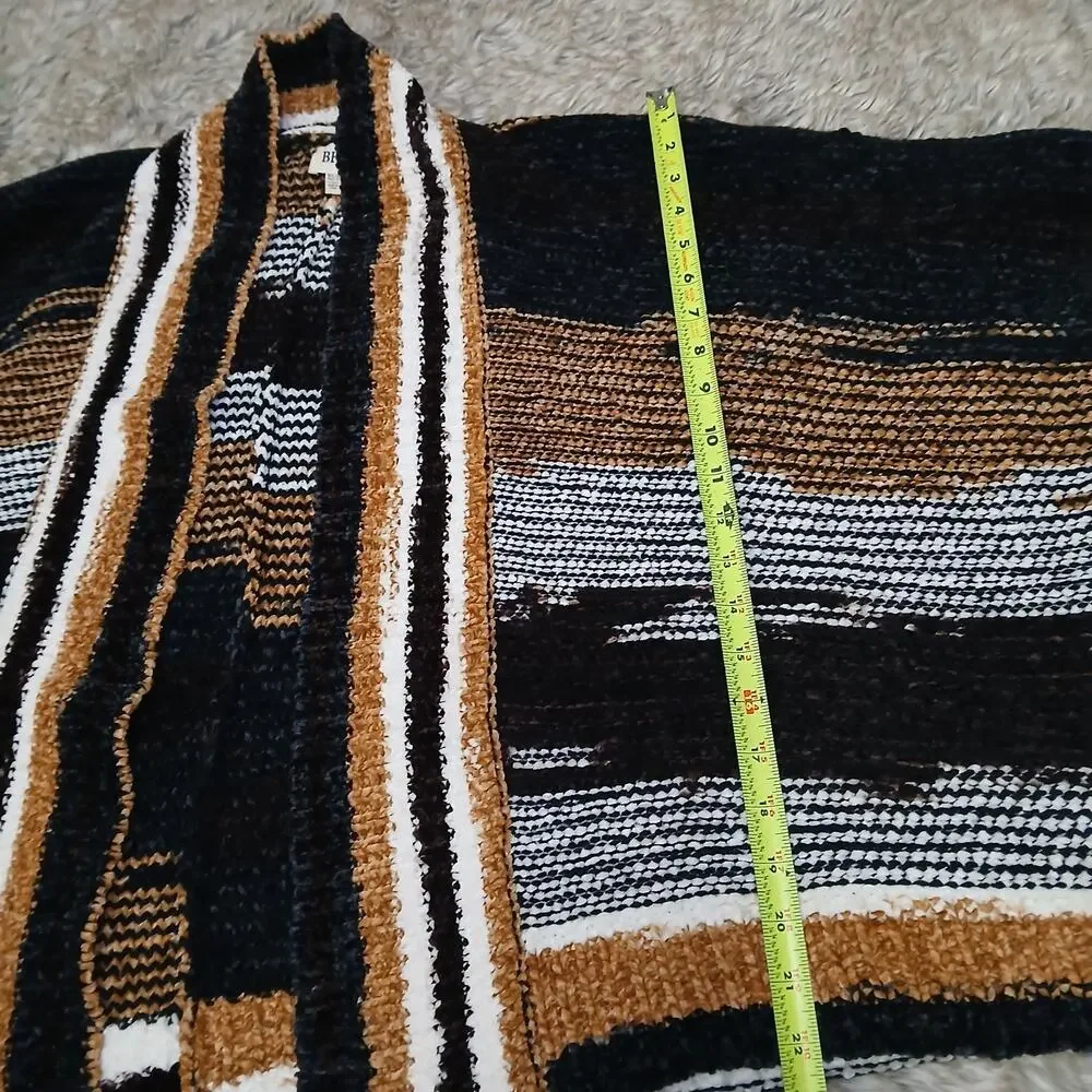 BKE Chenille Open Front Striped Cardigan Sweater XS/S Black Brown Tan‎ Boho Cozy